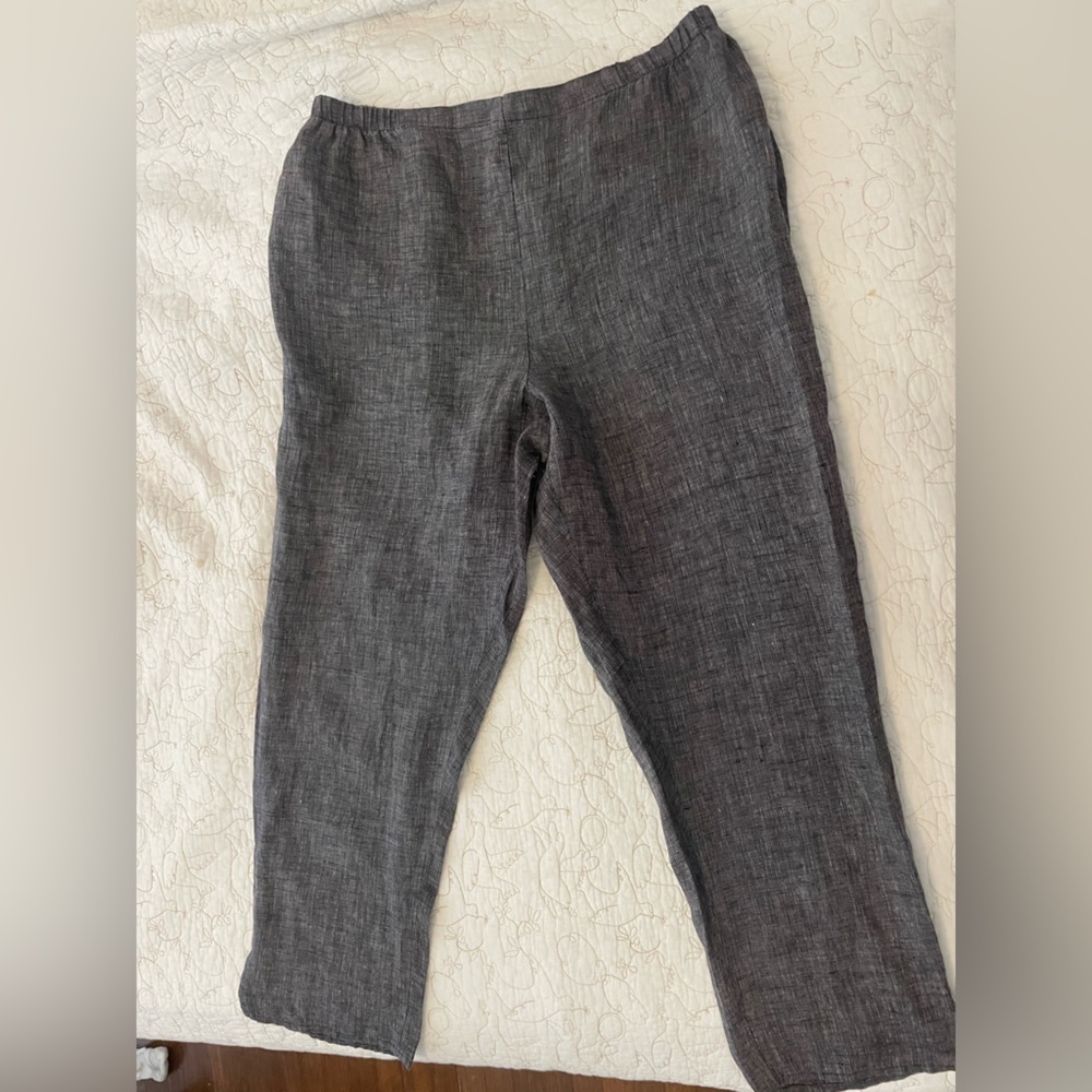 Charcoal gray FLAX 100% linen pants. Large.